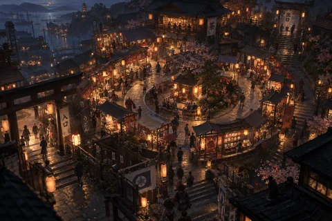 灯笼夜市的回返路