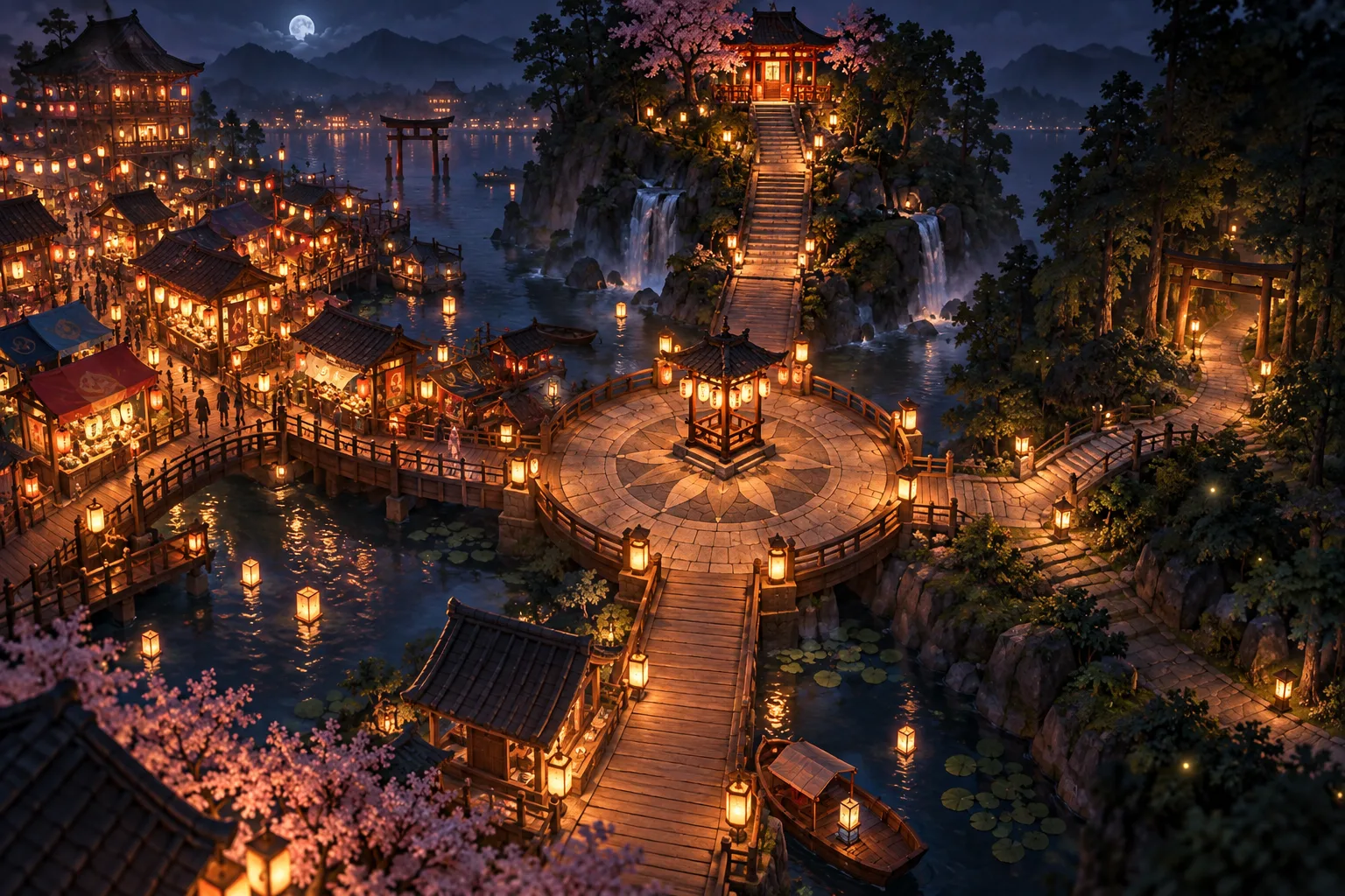 灯笼分岔的夜市路径