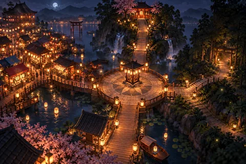 灯笼分岔的夜市路径